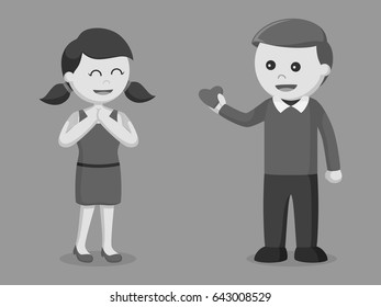 man giving girl piece of heart black and white style