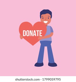 man giving heart with donation message cartoon . vector illustration