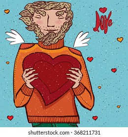 Man giving heart - Love concept. Vector illustration