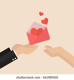 Man giving love letter to a woman. Vector illustration