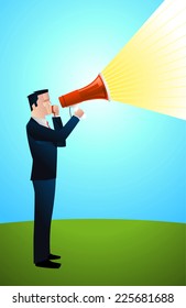 Man giving a message with a megaphone.