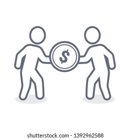 Man giving money coin, vector business concept illustration.
