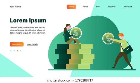 Man giving money to woman. Salary, family budget, banker flat vector illustration. Investment, saving, finance management concept for banner, website design or landing web page
