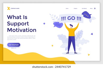 Man giving motivational speech or lecture. Concept of speaker giving motivation, support, encouragement and inspiration during leadeship training. Modern colorful vector illustration for landing page