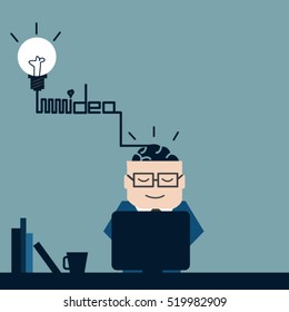 Man giving new idea for his presentation on work table,flat vector design.