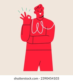 Man is giving an ok sign. colorful vector illustration