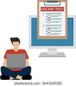 Man giving Online Test Illustration