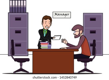 man giving paper to manager in the office
