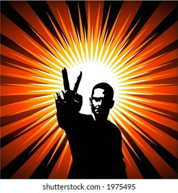 Man giving peace sign - vector