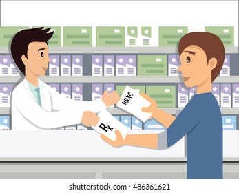 a man giving prescriptions to the pharmacist