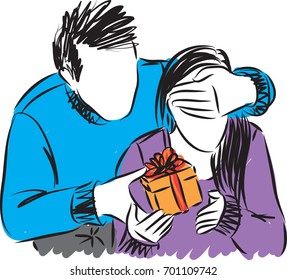 MAN GIVING A PRESENT TO WOMAN VECTOR ILLUSTRATION