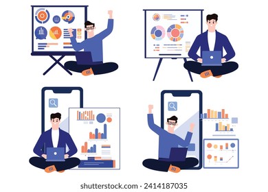 a man giving the presentation in flat style collection 