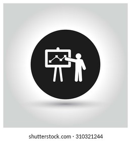 Man Giving Presentation Icon. Black Circle Pictogram. Vector Illustration