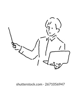 Man Giving a Presentation or Lecture Illustration (Line Art, Monochrome)