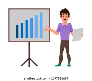 Man giving presentation. manager giving presentation flat illustration.