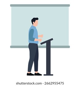 Homem fazendo uma apresentação no pódio Ilustração
