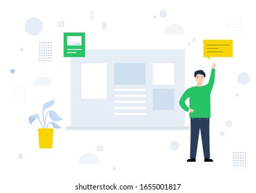 Ein Mann, der eine Präsentation hält. Vektorillustration-Illustration für Unternehmen.