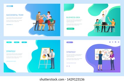 Man giving presentation vector, successful team, people celebrating success and great achievements in business. Plan and strategy on board. Website or webpage template, landing page flat style