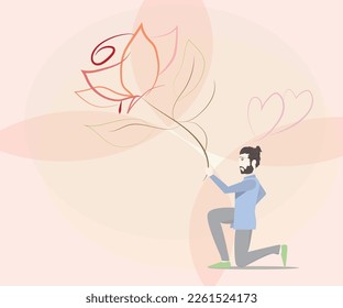 Hombre dando rosa al estilo vectorial. Día de San Valentín