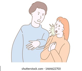 Man giving slap to face of crying girl. Boyfriend turning nasty to girlfriend. Relations with abuser. Relationship with trouble. Conflict with partner. Flat cartoon vector illustration