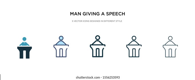 Man Giving A Speech Icon In Different Style Vector Illustration. Two Colored And Black Man Giving A Speech Vector Icons Designed In Filled, Outline, Line And Stroke Style Can Be Used For Web,