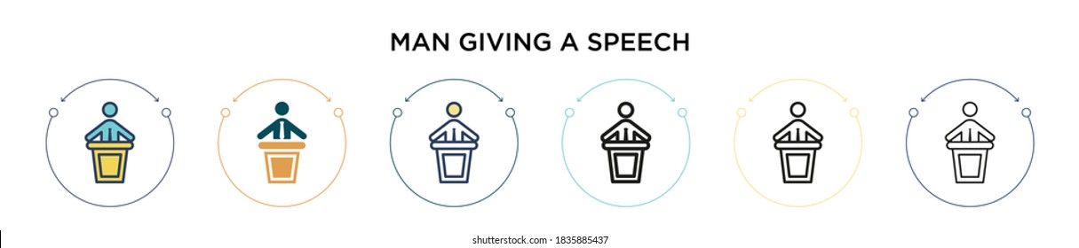 Man Giving A Speech Icon In Filled, Thin Line, Outline And Stroke Style. Vector Illustration Of Two Colored And Black Man Giving A Speech Vector Icons Designs Can Be Used For Mobile, Ui, Web