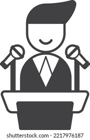 man giving speech on podium illustration in minimal style isolated on background