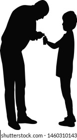 man giving water to son, silhouette vector