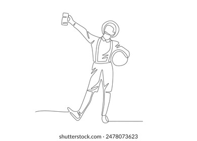 Man with glass of beer and beer keg. Oktoberfest concept one-line drawing