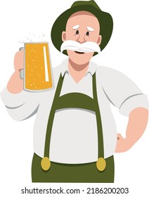 A man with a glass of beer. Vector character in traditional costume.