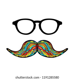 Man glass and mustache colorful image. Vector illustration.