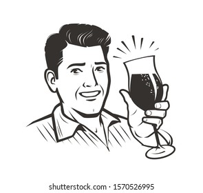 Man with a glass of wine. Sketch vector illustration