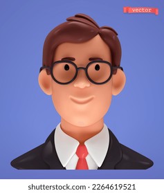 Man with glasses, 3d vector cartoon character