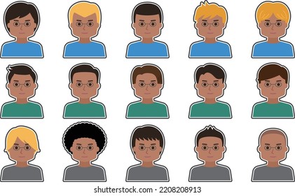 Man with glasses avatar icon set with frame border. Vector illustration isolated on transparent background.