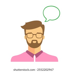A man with glasses and a beard thinking deeply with a speech bubble above his head