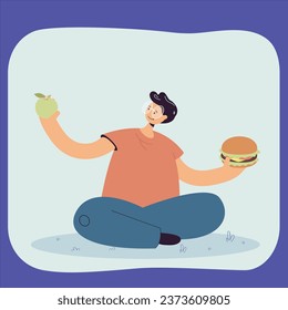 man glasses choosing fruit junk food vector design illustration