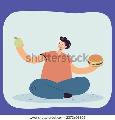 man glasses choosing fruit junk food vector design illustration