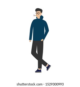 A man with glasses and a cigarette. A man smokes