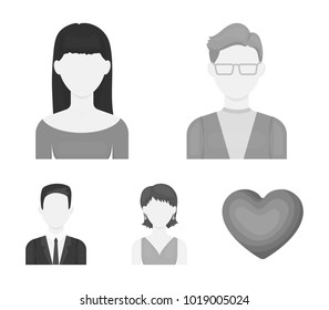 A man with glasses, a girl with a bang, a girl with earrings, a businessman.Avatar set collection icons in monochrome style vector symbol stock illustration web.