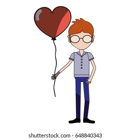 man with glasses and heart balloon in the hand
