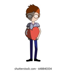 man with glasses and heart in the chest