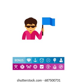 Man in glasses holding freak flag icon