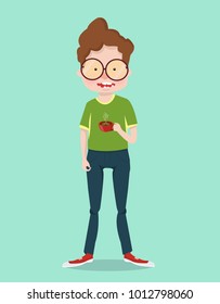Man with Glasses Holding a Red Coffee