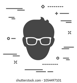 Man with glasses icon over white background with lines