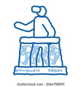 man with glasses learns virtual reality sketch icon vector. Hand drawn blue doodle line art man with glasses learns virtual reality sign. isolated symbol illustration