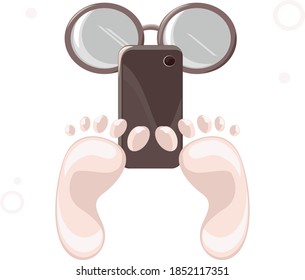 
man with glasses looks at the phone while lying