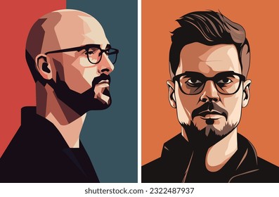 man in glasses. Minimalistic vector portraits. Fine Art.