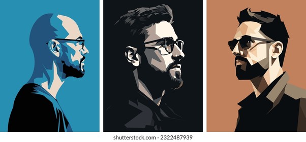 man in glasses. Minimalistic vector portraits. Fine Art.