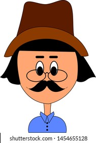 Man with glasses and mustache, illustration, vector on white background.