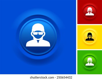 Man with Glasses on Blue Bevel Buttons